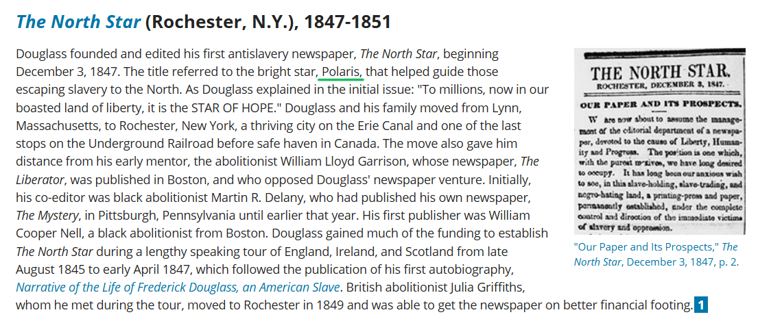 History of The North Star newspaper and Polaris